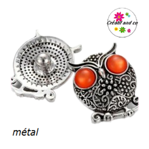 Bouton pression métal hibou yeux nacrés oranges foncés