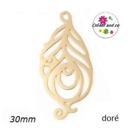Breloque estampe plume dorée 30mm