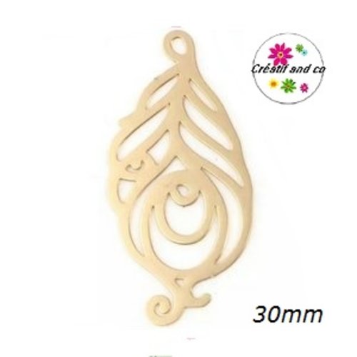 Breloque estampe plume dorée 30mm