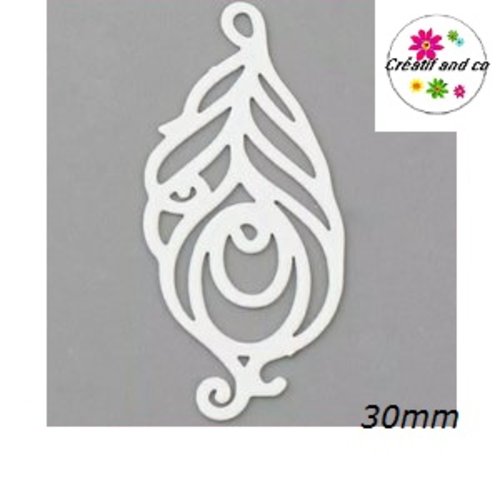 Breloque estampe plume blanche 30mm
