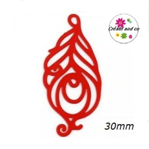 Breloque estampe plume rouge 30mm