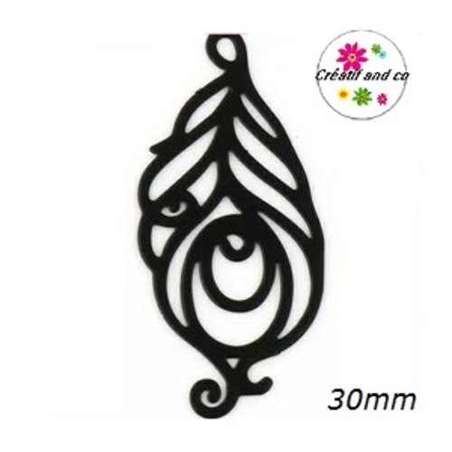 Breloque estampe plume noire 30mm