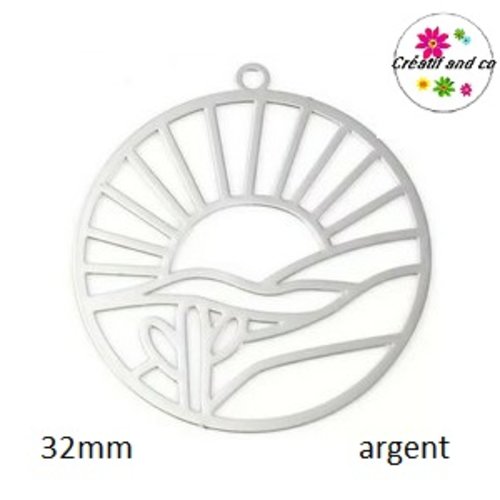 Breloque paysage dans cercle argent 32mm
