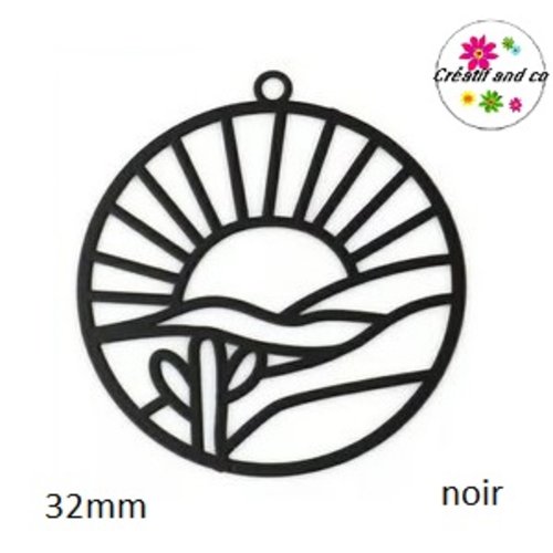 Breloque paysage dans cercle noir 32mm