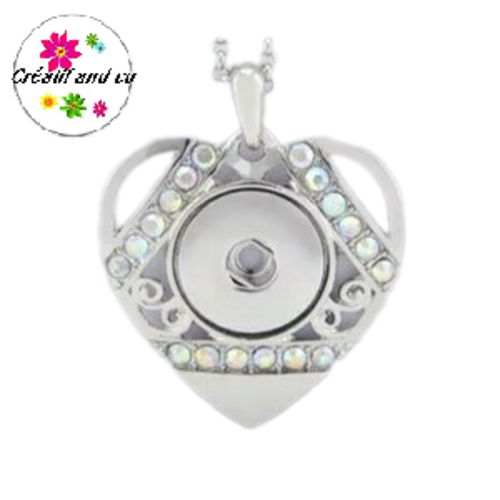 Collier pendentif coeur avec strass pour bouton pression