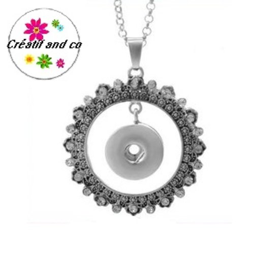 Collier pendentif cercle avec strass pour bouton pression