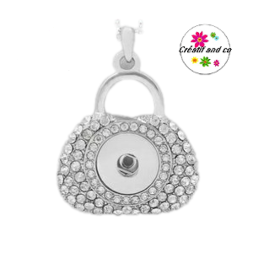 Collier pendentif sac à main avec strass pour bouton pression