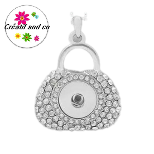Collier pendentif sac à main avec strass pour bouton pression
