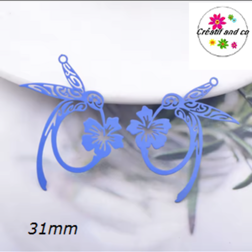 Breloque estampe colibri bleu  31mm