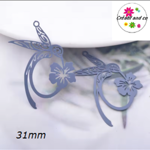 Breloque estampe colibri gris foncé 31mm