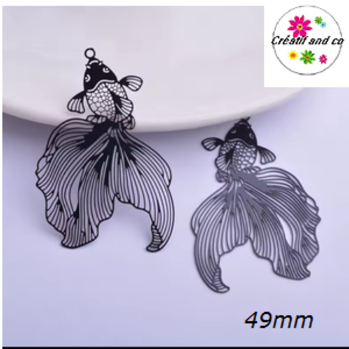Breloque estampe poisson noir 49mm