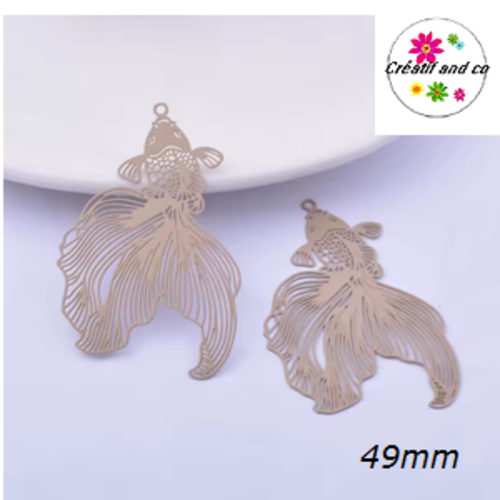 Breloque estampe poisson marron 49mm