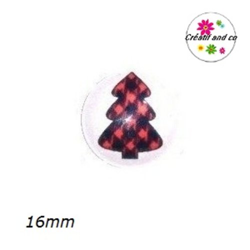 X2 cabochons sapin de noël noir/rouge 16mm