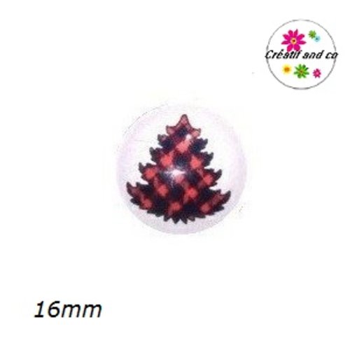 X2 cabochons sapin de noël noir/rouge 16mm