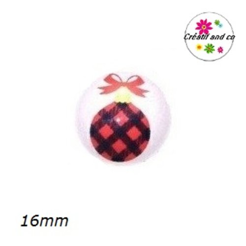 X2 cabochons boule de noël noire/rouge 16mm