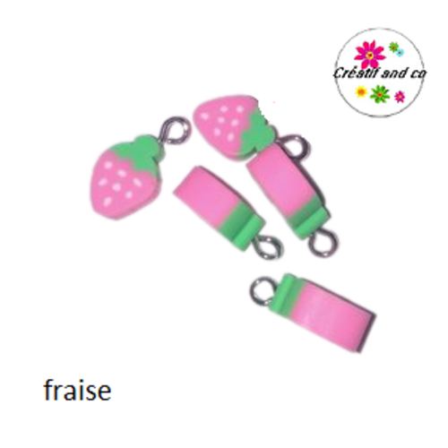 Pendentif fraise rose fimo