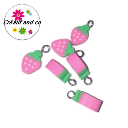 Pendentif fraise rose fimo