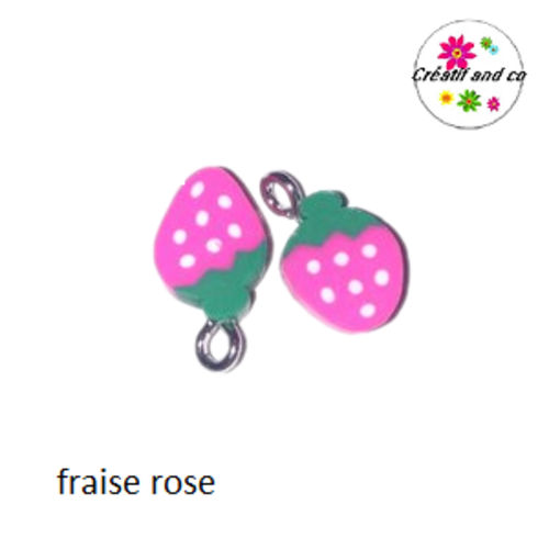 Pendentif fraise rose fimo