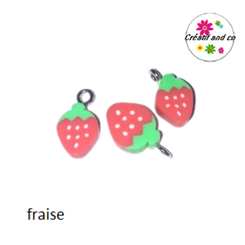 Pendentif fraise rouge fimo