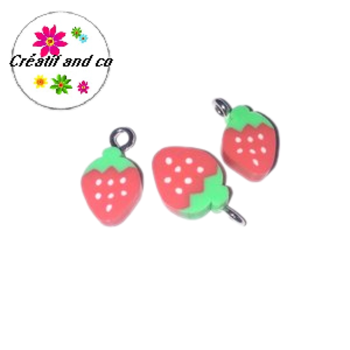 Pendentif fraise rouge fimo