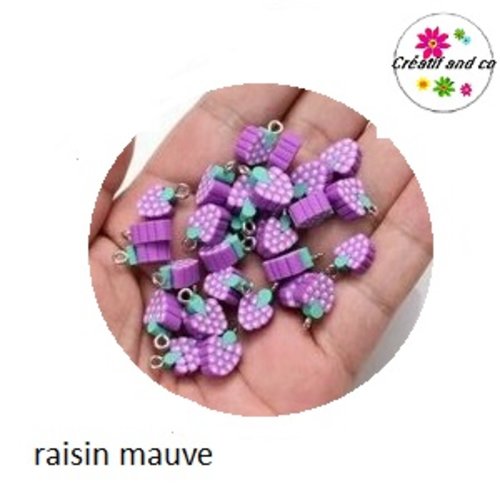 Pendentif raisin mauve fimo