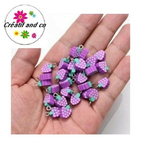 Pendentif raisin mauve fimo