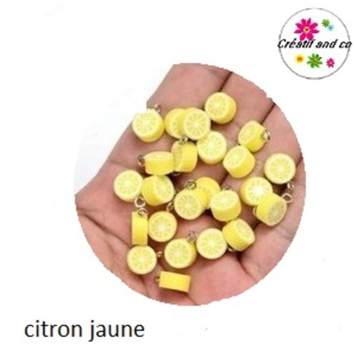 Pendentif citron jaune fimo