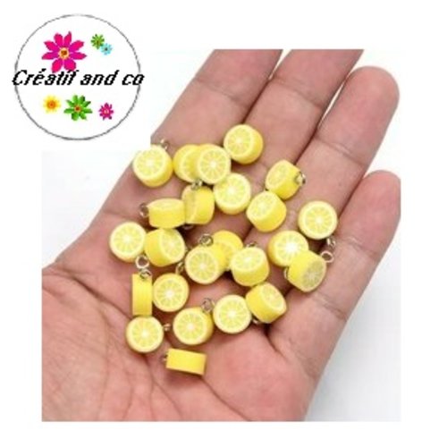 Pendentif citron jaune fimo