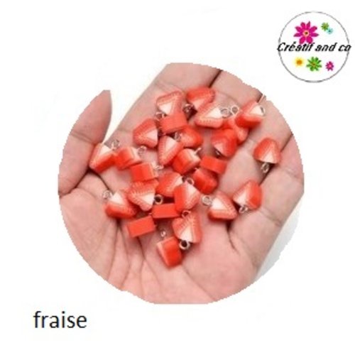 Pendentif fraise rouge fimo
