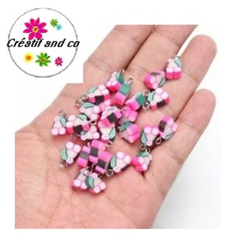 Pendentif cerise rose fimo