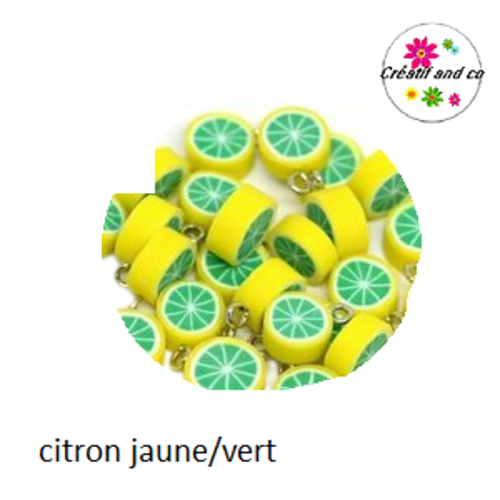 Pendentif citron jaune/vert fimo