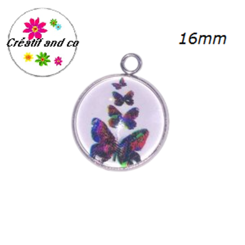 Pendentif cabochon nuée de papillons 16mm