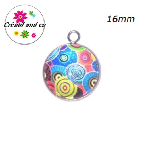 Pendentif cabochon psychadèlique 16mm