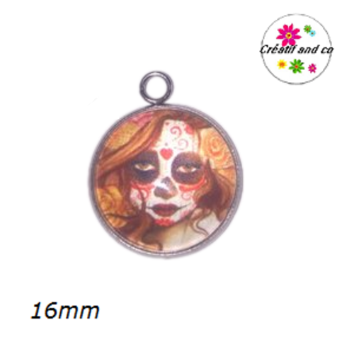 Pendentif cabochon femme skully 16mm