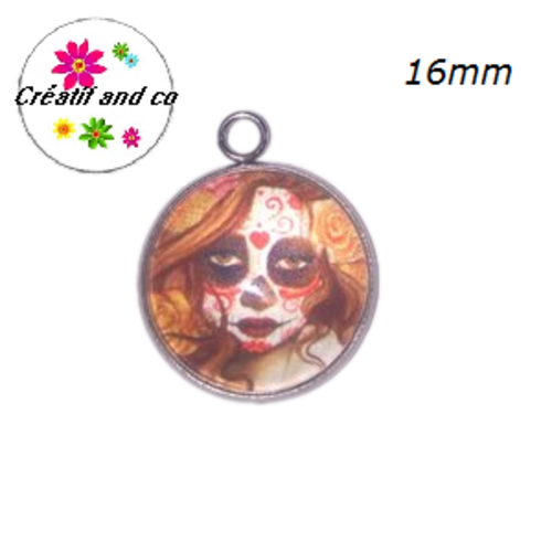 Pendentif cabochon femme skully 16mm