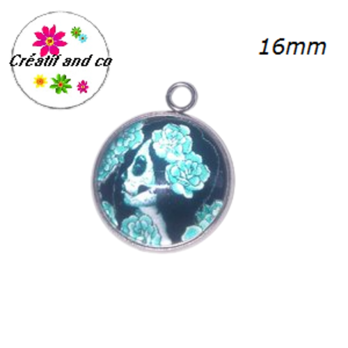Pendentif cabochon femme skully 16mm