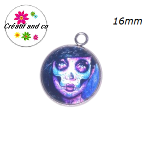 Pendentif cabochon femme skully 16mm