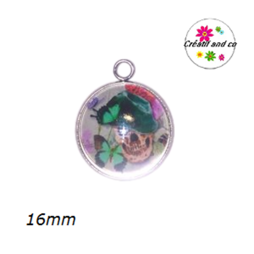 Pendentif cabochon tête de mort skully 16mm