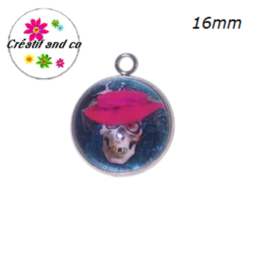 Pendentif cabochon tête de mort skully 16mm