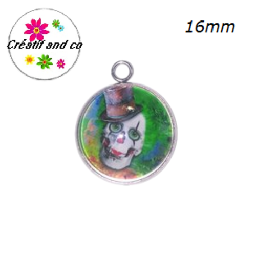 Pendentif cabochon tête de mort skully 16mm