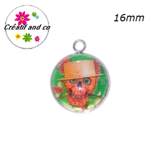 Pendentif cabochon tête de mort skully 16mm