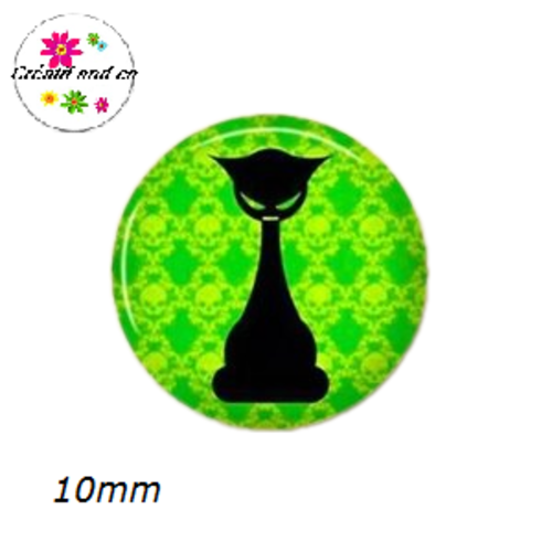 X2 cabochons chat noir 10mm