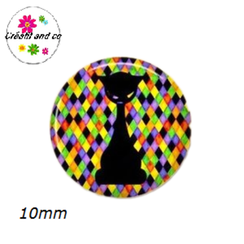 X2 cabochons chat noir 10mm