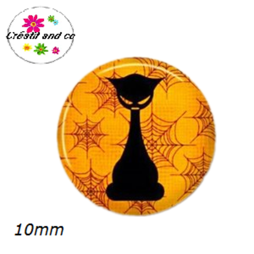 X2 cabochons chat noir 10mm