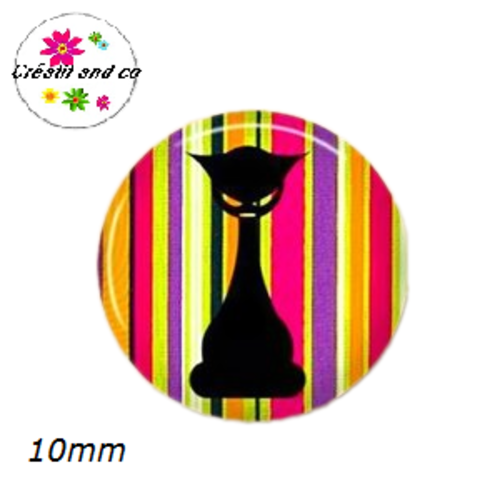 X2 cabochons chat noir 10mm