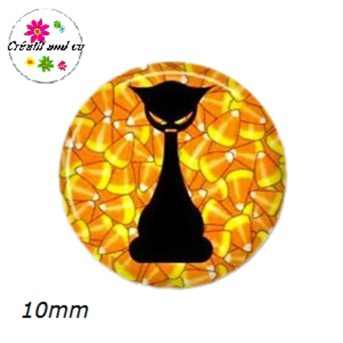 X2 cabochons chat noir 10mm