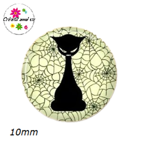 X2 cabochons chat noir 10mm