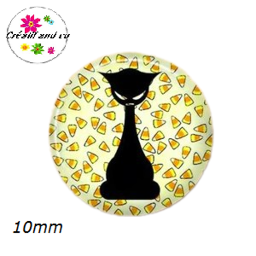 X2 cabochons chat noir 10mm