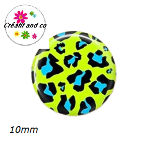 X2 cabochons motif léopard 10mm