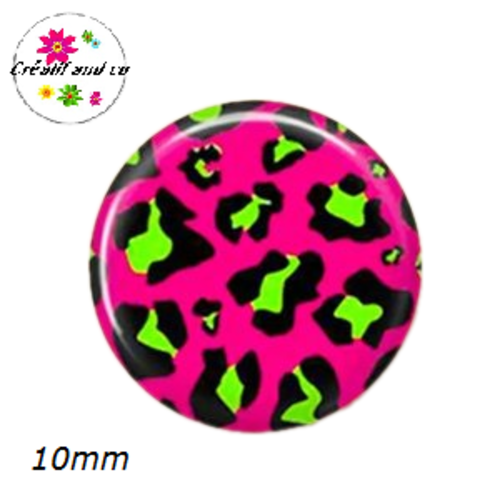X2 cabochons motif léopard 10mm
